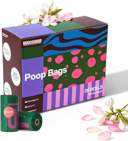 Dog Poop Bags Rolls - 300 Counts Leak Proof & Extra Thick, 20 Rolls Jasmine Scented Pet Poop Bags for Dogs, Doggie Waste Bag for Walking, Travel, Home 9 x 13 Inches (Green)