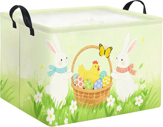HIYAGON Rectangular Easter Basket for Kids Baby Easter Basket for Boys and Girls Cute Toy Storage Organizer Bin Box Room Decor(Easter Bunny)