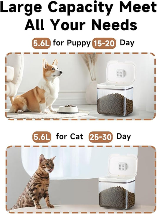 LivLab Mker Airtight Dog Food Storage Container 5 lbs - Pet Food Containers with Lids, Keeps Dry, Flour & Rice Storage Bin with Measuring Cup, Dog Treat & Cat Food Holder (6 lbs) White