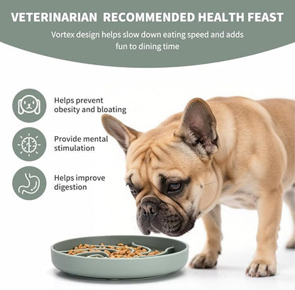 Silicone Slow Feeder Dog Bowls,Puzzle Dog Feeding Bowls with Suction Cups,Healthy Eating,Slow Feeding Anti Slip Design for Small and Medium-Sized Dogs, Dishwasher and Microwave Safe (Grey Green)