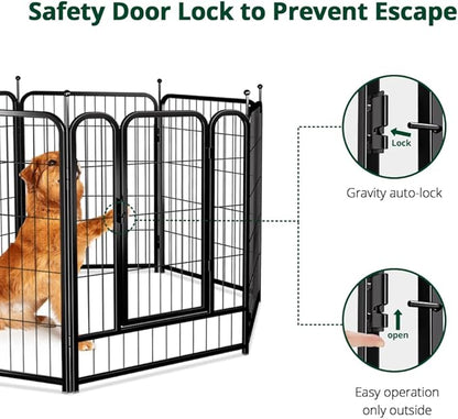 PawGiant Dog Fence Playpen 24”/32”/40” Indoor Outdoor for Small/Medium/Large Dogs, Metal Pet Puppy Cat Exercise Fencing Gate Crate Cage Outside RV, Camping, Yard, Garden