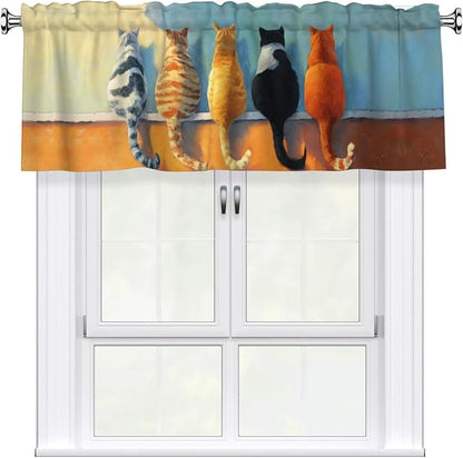 Cute Cat Curtain Valance Short Rod Pocket Window Treatment for Living Room Bedroom Kitchen Bathroom 1 Panel 54" W x 18" L
