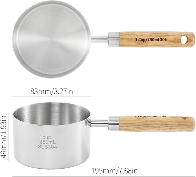 Stainless Steel Pet Food Scoop – 1 Cup Measuring Cup for Dogs & Cats, 304 Stainless Steel, with Precision Scale Markings (1Cup(250ml))