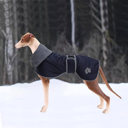 Geyecete Dog Winter Coat Greyhound Raincoat Fabric with Lamb Velvet Inside Outdoor Dog Apparel with Adjustable Bands for Medium, Large Dog-Navy-XXXL