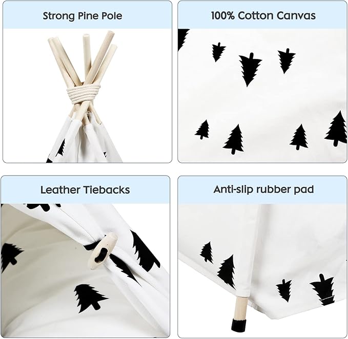 Luxury Pet Teepee Tent for Dogs, Cats & Rabbits Washable Pet House with Removable Cushion & Interactive Blackboard for Puppy Indoor Dog Cat Bed
