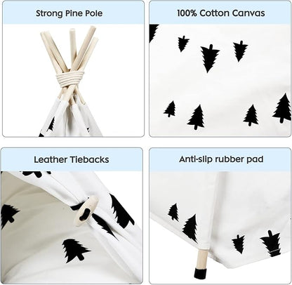 Luxury Pet Teepee Tent for Dogs, Cats & Rabbits Washable Pet House with Removable Cushion & Interactive Blackboard for Puppy Indoor Dog Cat Bed