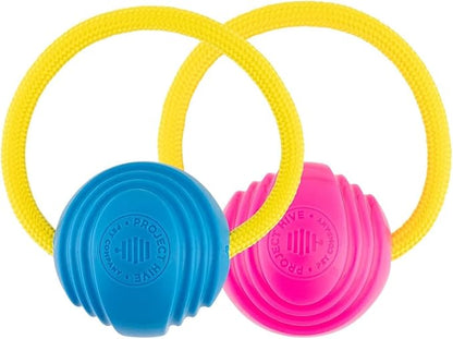 Project Hive Interactive Dog Toys - Set of 2 Looped Balls | Compatible with Hive Zoomer Dog Ball Thrower | Perfect for Fetch and Tug Play | Pink and Blue