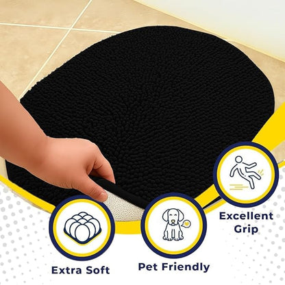 Muddy Mat® Shown on TV – Super Absorbent Microfiber Dog Door Mat for Muddy Paws, Non-Slip Washable Pet Rug, Quick Dry Chenille Entryway Carpet,Machine Washable Indoor Outdoor Mat, Black Oval 5ft x 7ft
