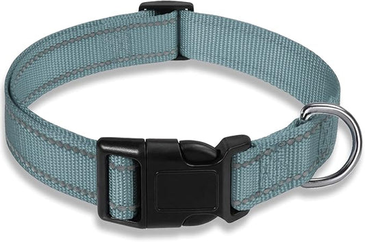 Reflective Dog Collar with Buckle Adjustable Safety Nylon Collars for Small Medium Large Dogs, Grey XL