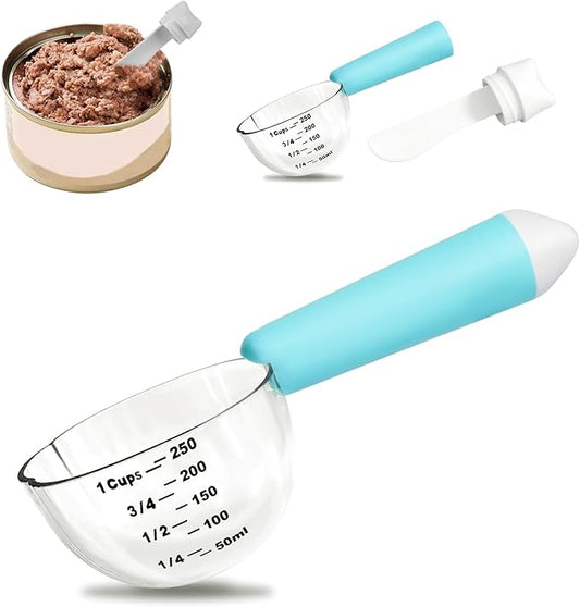 Dog-Cat Food Scoop 1 Cup, Pet Food Measuring Cup with Long Handle, Food-Grade Scoop for Dogs, Rabbit Wet or Dry Food, Easy to Clean & Accurate Scale (Blue)