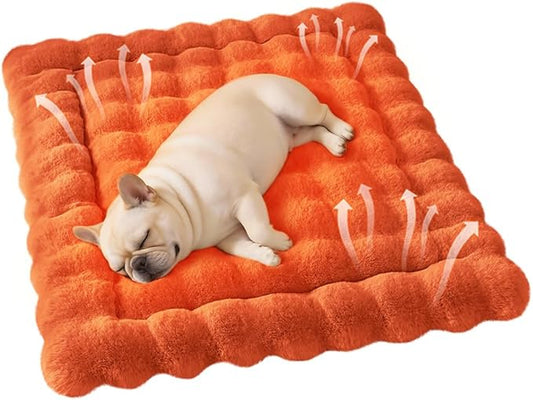 Cat & Dog Bed Mat, Soft Plush Faux Fur Kneading Pet Bed for 2 Cats or Small Dogs, Machine Washable Cat Sleeping Pad, Non-Slip Fluffy Pet Rug for Indoor Cats Kittens & Small Dogs,27x20 In Orange