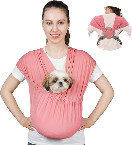 Supet Dog Sling Carrier for Small Pets, Hands Free Front Cat Sling, Reducing Back Neck Pain Anti-Anxiety, Adjustable Soft Carrying (Pink, Regular)