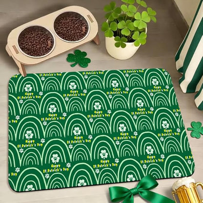 St Patrick's Day Dog Food Mats for Floors Waterproof, Cat Water Bowl Mats Pet Feeding Absorbent Placemats 12 * 20 inch