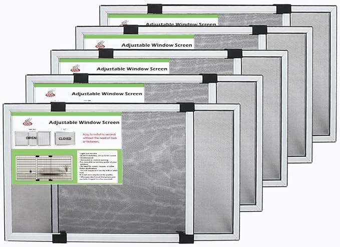FLYZZZ Expandable Window Screen Large Adjustable Window Screens 19.8''H X 28-52‘’W 5 Pack Replacement Window Screen for Window