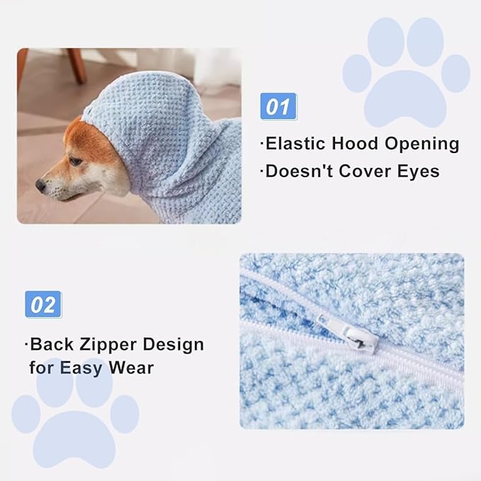 MANON ROSA Dog Bathrobe Towel - Absorbent Microfiber Robe for Small Dogs and Cats - Quick-Drying Pet Drying Towel for After Bath Pool Beach (Small Fits Pets 4-7lbs Back Length 11.81")