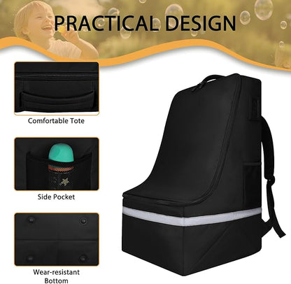 LARIPOP Car Seat Travel Bag for Airplane Gate Check Approved, Padded Backpack with Adjustable Straps, Reflective Strips & Protective Feet for Infant Convertible Booster Seats, Black