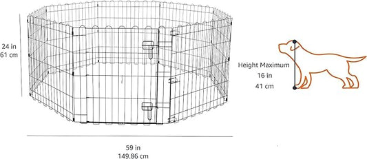 Amazon Basics Foldable Octagonal Metal Exercise Pen for Dogs, Indoor/Outdoor, Single Door, 8 Panels, 24" Height, Extra Small, Easy to Assemble, Black