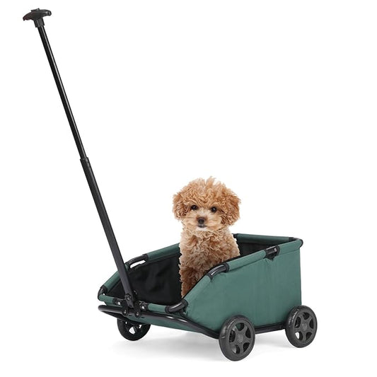 Foldable Pet Wagon with Handle, Pink and Black, Rolling Dog Stroller Cart (Green)
