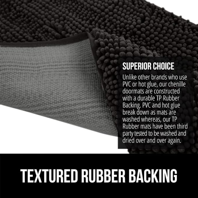GORILLA GRIP SoakSTOPPER Dog Door Mat, 36x24 Machine Washable Rug Absorbent Doormat Captures Moisture Mud Dirt, Quick Dry Soft Chenille Entryway Rugs Indoor Entrance Mats for Dog Paws, Black