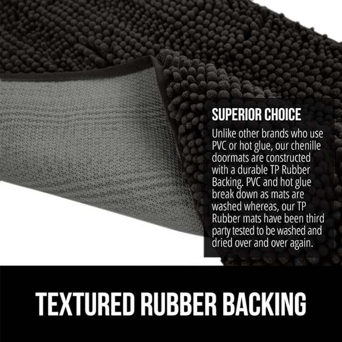 GORILLA GRIP SoakSTOPPER Dog Door Mat, 48x30 Machine Washable Rug Absorbent Doormat Captures Moisture Mud Dirt, Quick Dry Soft Chenille Entryway Rugs Indoor Entrance Mats for Dog Paws, Black
