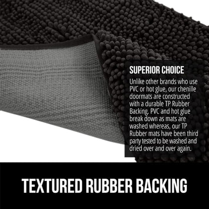 GORILLA GRIP SoakSTOPPER Dog Door Mat, 48x30 Machine Washable Rug Absorbent Doormat Captures Moisture Mud Dirt, Quick Dry Soft Chenille Entryway Rugs Indoor Entrance Mats for Dog Paws, Black