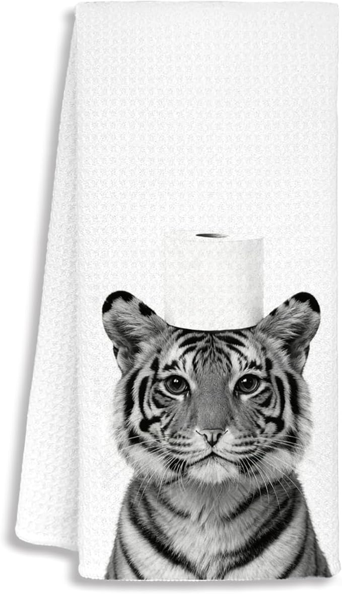 Funny Tiger Bathroom Hand Towels, Tiger Gifts for Women, Gifts for Animal Lovers, Black and White Wild Animal Decorative Hand Towels for Bathroom Decor, 16x24 Inch