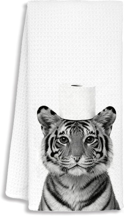 Funny Tiger Bathroom Hand Towels, Tiger Gifts for Women, Gifts for Animal Lovers, Black and White Wild Animal Decorative Hand Towels for Bathroom Decor, 16x24 Inch