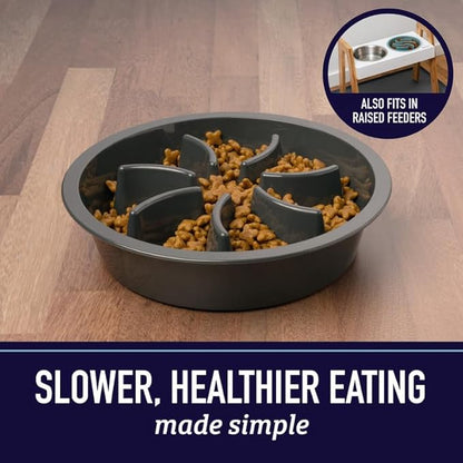 Leash Boss Slow Feeder Dog Bowls - 1.5 Cup, Puzzle Dog Food Bowl with Feeder Holes, Fits into Elevated Pet Feeders, Slow Eating for Large, Medium & Small Sized Breeds, Gray