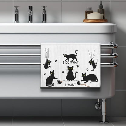 Rebellious Cat Kitchen Towels - Quick-Dry 'Unapologetic Independence' Decorative Kitchen Hand Towels Featuring Mischievous Feline Antics Art, Decorative Dish Towel for Cat Ladies & Unbothered Pet Moms