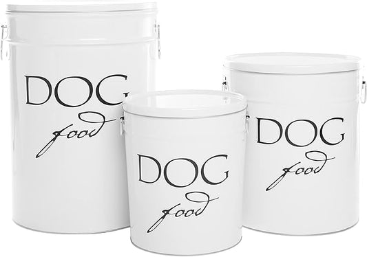 Harry Barker Classic White Dog Food Storage Canister – Large, Airtight Stainless Steel Pet Food Container, Holds Up to 40 lbs Dry Dog Food, Kitchen Counter & Pantry Storage - White