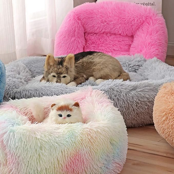 La La Pet® Donut Dog Cat Bed Cozy Cave Pet Bed Burrow Dog Bed Calming Cuddler Self-Warming Pet Bed Soft Plush Pet Cushion Improved Sleep for Cats Small Medium Dogs Rose S
