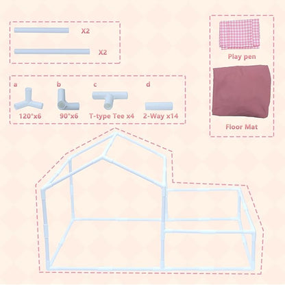 Cute Pink Princess 26 * 26 * 26.8" Dog House Bed for Pets Dogs Cats with Playpen, Cozy Confortable Puppy Cat Rabbit Kennel Bed Playhouse Tent w/Washable Cushion, Holds Up to 50lbs Pets