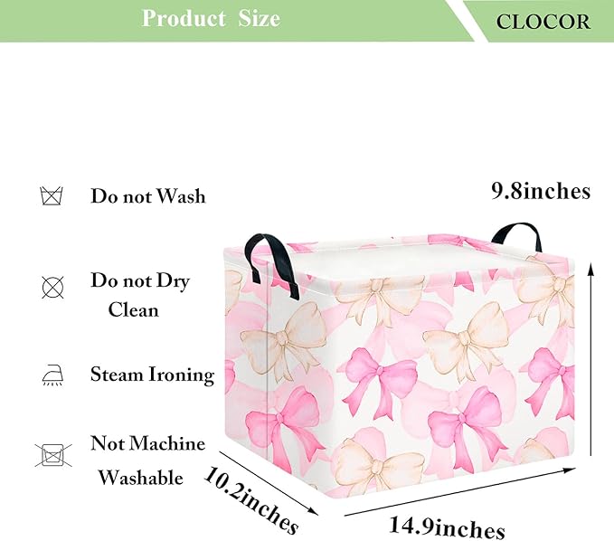 CLOCOR Rectangular Storage Basket,Collapsible Cute Pattern Storage Bin,Waterproof Books Box with Handles,Gift Basket(Gouache Bow)