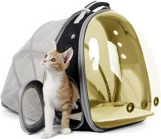 Expandable Backpack to Carry Cat, Fit up to 12 lbs, Space Capsule Astronaut Polarized Tinted Brown Bubble Window Pet Backpack Carrier for Kitten Bunny and Small Puppy Vet Visit