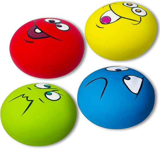 3.1" Squeaky Dog Toys for Medium Dog and Large Breeds - 4 Pack Flat Soft Squeaky Dog Balls, Natural Latex Squeak Toy with Squeaker (3.1 * 3.1 * 1.8”)