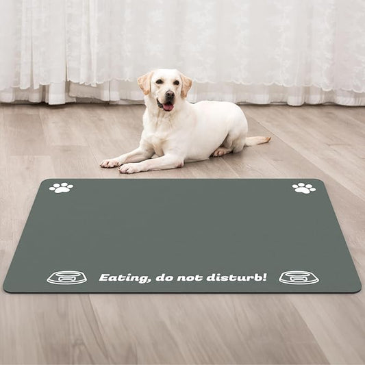 Extra Large Pet Food Mat, 36" x 24", Absorbent Dog Mat for Food and Water, Dog Feeding Mat to Protect Your Floors, Gray