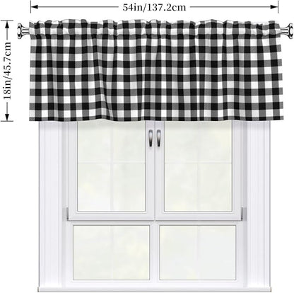 Black and White Checkerboard Curtain Valance Short Rod Pocket Window Treatment for Living Room Bedroom Kitchen Bathroom 1 Panel 54" W x 18" L