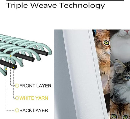 Cat Blackout Curtains Home Decor,Cute White Cat Black Kitten Funny Kitty Rod Pocket Thermal Insulated Drapes Darkening Window Curtain for Girls Boy Bedroom Living Room 63 x 63 Inch