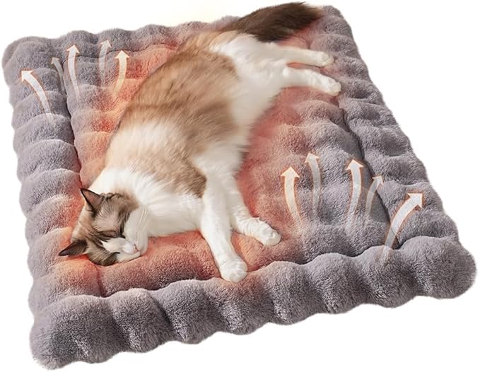 Cat Bed Mat, Soft Plush Faux Fur Kneading Pet Bed, Machine Washable Cat Sleeping Pad for Indoor Cats & Kittens, Non-Slip Fluffy Cat Rug for Couch Sofa Floor, 23x15 Inch Grey