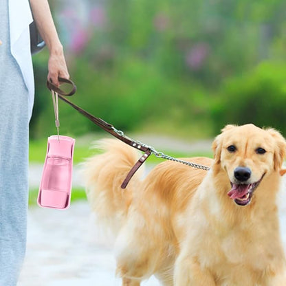 Dog Water Bottle with Food Container, Foldable Portable Puppy Travel Water Dispenser, Leak Proof Dog Water Bowl Summer Accessories for Pet Outdoor Walking Hiking (Pink)