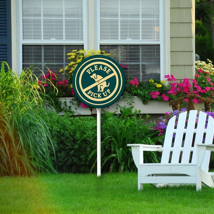 Uptell Metal Round Please Pick Up Yard Sign 9.2x9.2 Inch Classic Outdoor Lawn Decorations, Protect Your Grass & Property,With Stake 12.8"