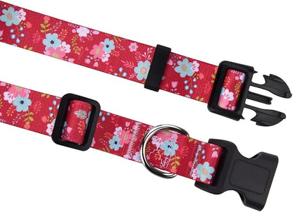 Dog Collar with Bohemia Floral Tribal Geometric Patterns - Soft Ethnic Style Collar Adjustable for Small Medium Large Dogs(Red Flower,L)