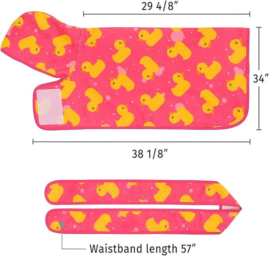 HDE Dog Bathrobe Super Absorbent Quick Drying Puppy Towel Wrap Coat Adjustable After Bath Robes with Hood for Dog Sizes S-XXL Pink Rubber Ducks XXL