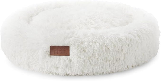 Town & Country Luxe CuddleTown Fuzzy Solid Donut Pet Bed, Soft, Cozy & Calming, Water Repellent, Non-Slip Bottom, 100% Machine Washable, Cream, Medium 28"x28"x7" Round