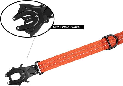 ICEFANG Short Dog Leash 18 Inch Reflective Nylon Traffic Leash with Padded Handle,Heavy Duty Auto Lock Swivel Clip for Medium Large Dogs No Pull Training Walking (Orange, 18 Inch)