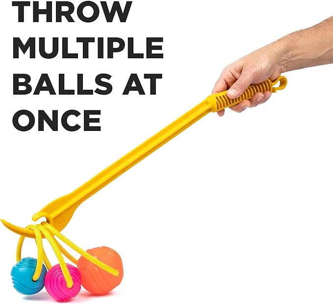 Project Hive Zoomer Stick | Dog Ball Thrower with Set of 2 Looped Dog Balls Included (Green and Blue) | Interactive Dog Toys for Both Land and Water | Balls for Dogs Perfect for Fetch and Tug Play