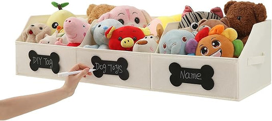Qozary Large Dog Toy Basket with Diy Tag - Collapsible Dog Toy Bin, Fabric Personalized Dog Toy Box, Trapezoid Dog Toy Storage and Organizer for Pet Supplies