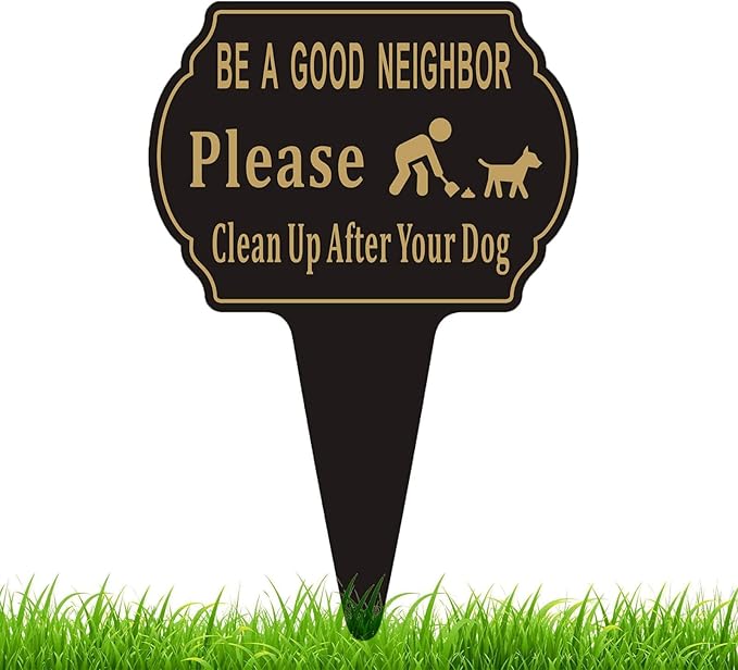 Clean Up after Your Dog No Pooping Sign, 13.6"x9.6" Metal Sign for Yard with Integrated Stake, Double Sided Printed, Outdoor Use