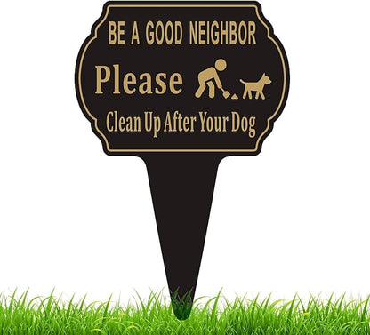 Clean Up after Your Dog No Pooping Sign, 13.6"x9.6" Metal Sign for Yard with Integrated Stake, Double Sided Printed, Outdoor Use