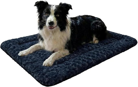 Washable Dog Bed Mat With Anti-Slip Bottom, Deluxe Plush Memory Foam Crate Pad & Waterproof Outdoor Kennel Mat For Dogs & Cats-Durable Crates Beds, Large Medium Small Puppy Size 30" x 20",Blue